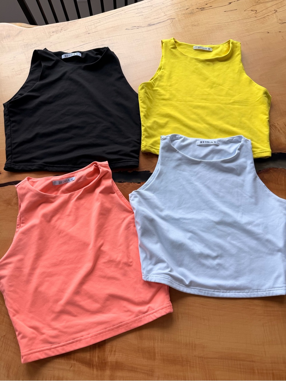 Reoria Crop Tank Top — Black, Yellow, Coral, white- size small set of four